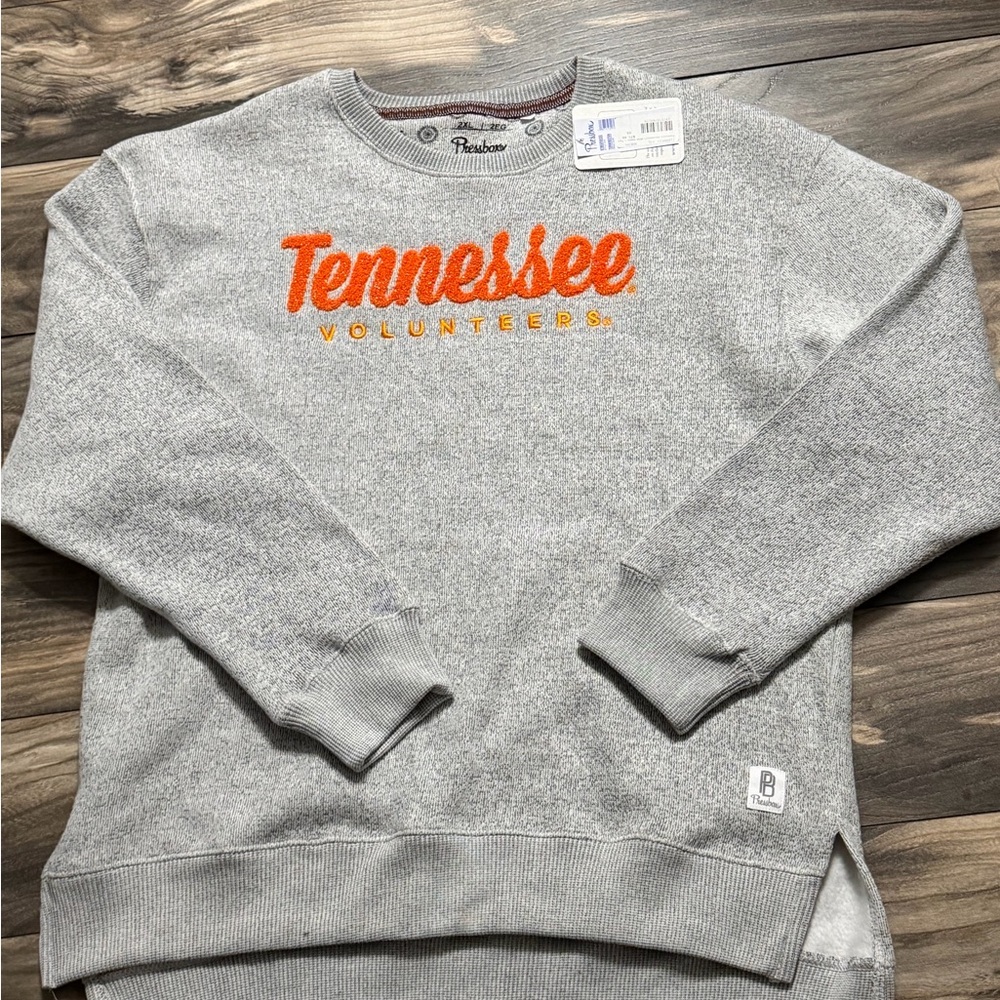 Pressbox Gray Crewneck with Orange Tennessee Chenille Script - Picture 2 of 3